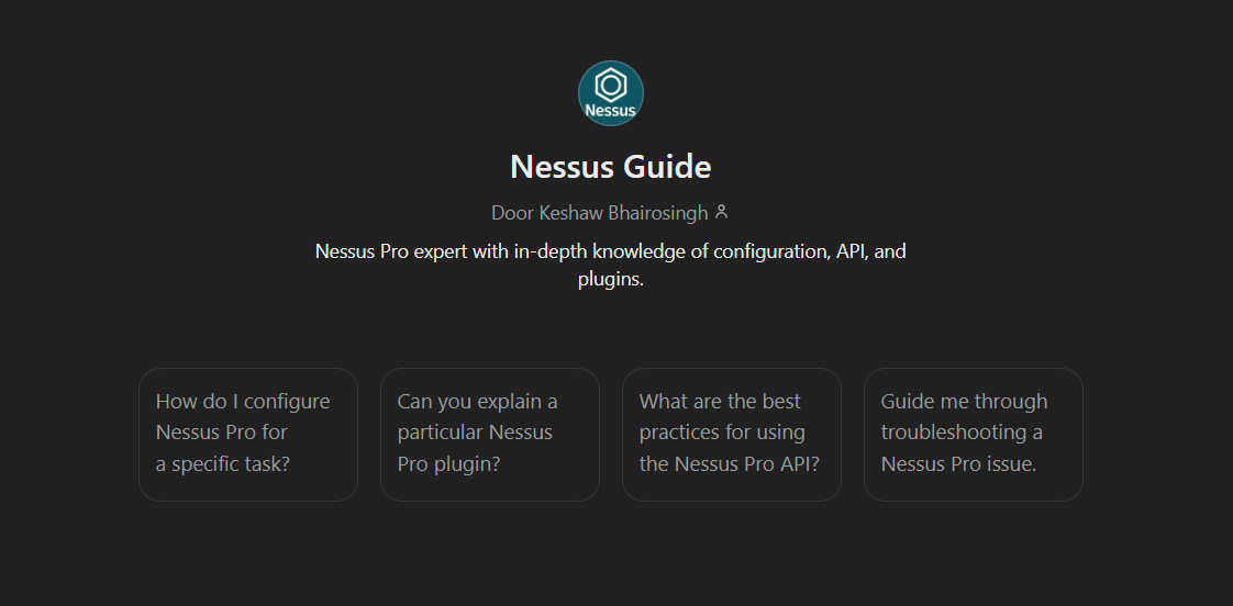 Screenshot of Nessus Guide GPT interface